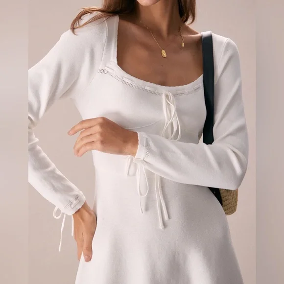 NWT RIHOAS The White Square Neck Sweater Mini Dress Sz S - Picture 4 of 7